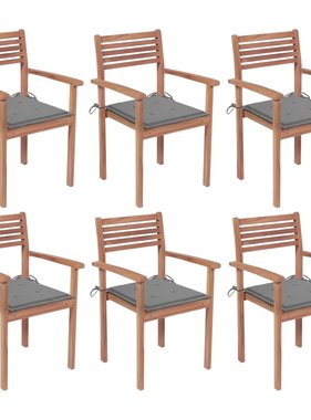 VidaXL Tuinstoelen stapelbaar 6 st met kussens massief teakhout