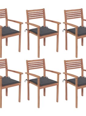 VidaXL Tuinstoelen stapelbaar 6 st met kussens massief teakhout