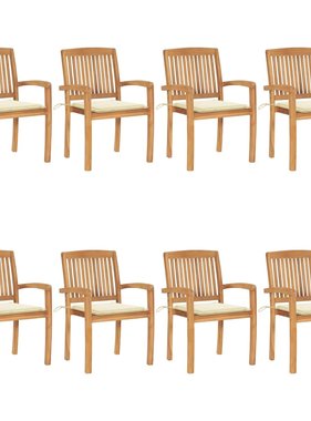 VidaXL Tuinstoelen stapelbaar 8 st met kussens massief teakhout