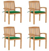 VidaXL Tuinstoelen stapelbaar 4 st met kussens massief teakhout
