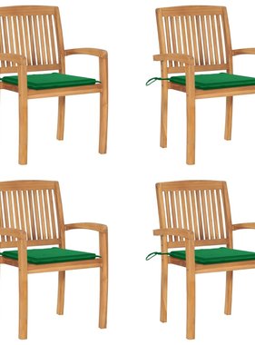 VidaXL Tuinstoelen stapelbaar 4 st met kussens massief teakhout