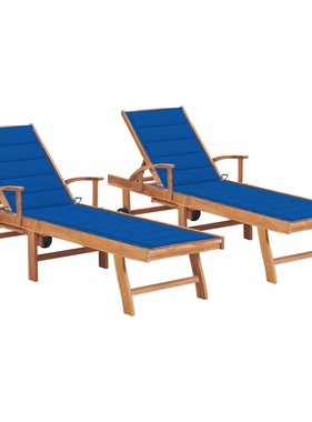 VidaXL Ligbedden 2 st met koningsblauwe kussens massief teakhout