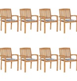 VidaXL Tuinstoelen stapelbaar 8 st met kussens massief teakhout