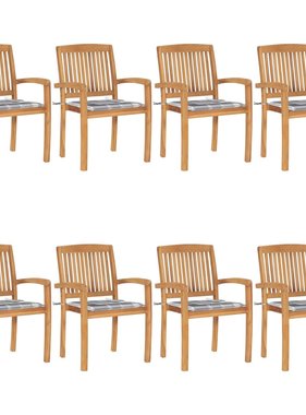 VidaXL Tuinstoelen stapelbaar 8 st met kussens massief teakhout