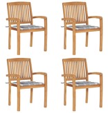 VidaXL Tuinstoelen stapelbaar 4 st met kussens massief teakhout
