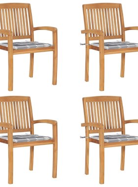 VidaXL Tuinstoelen stapelbaar 4 st met kussens massief teakhout