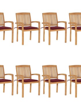 VidaXL Tuinstoelen stapelbaar 8 st met kussens massief teakhout