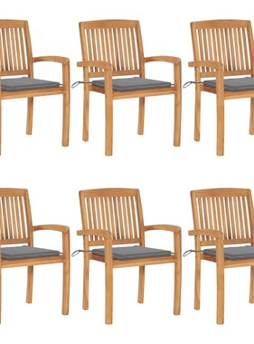 VidaXL Tuinstoelen stapelbaar 6 st met kussens massief teakhout