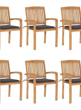 VidaXL Tuinstoelen stapelbaar 6 st met kussens massief teakhout