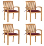 VidaXL Tuinstoelen stapelbaar 4 st met kussens massief teakhout