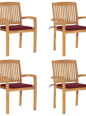 VidaXL Tuinstoelen stapelbaar 4 st met kussens massief teakhout
