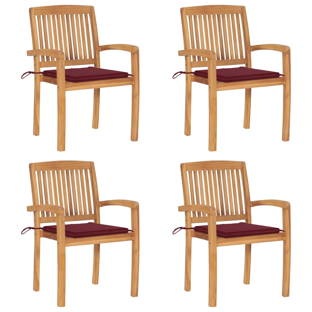 VidaXL Tuinstoelen stapelbaar 4 st met kussens massief teakhout