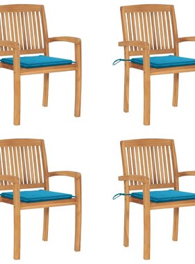 VidaXL Tuinstoelen stapelbaar 4 st met kussens massief teakhout
