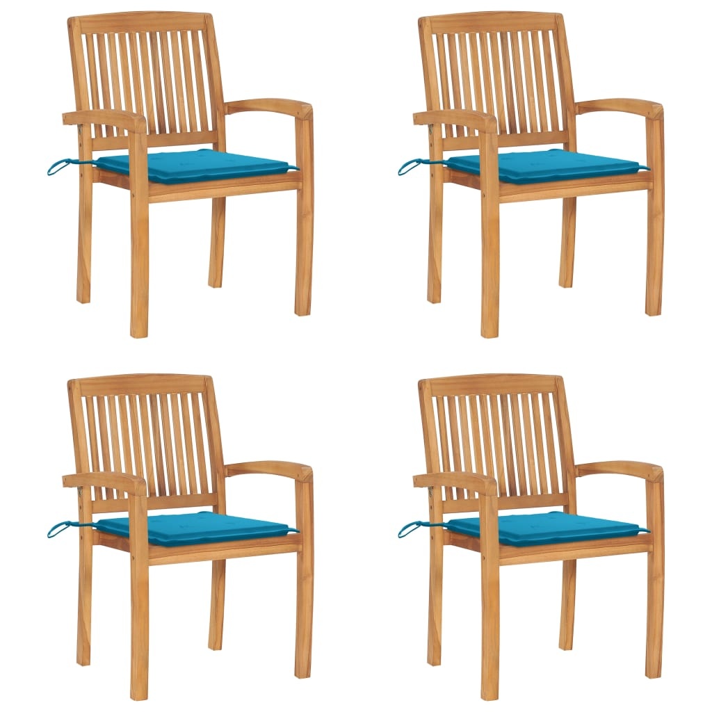 VidaXL Tuinstoelen stapelbaar 4 st met kussens massief teakhout