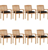 VidaXL Tuinstoelen stapelbaar 8 st met kussens massief teakhout
