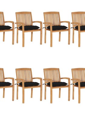 VidaXL Tuinstoelen stapelbaar 8 st met kussens massief teakhout