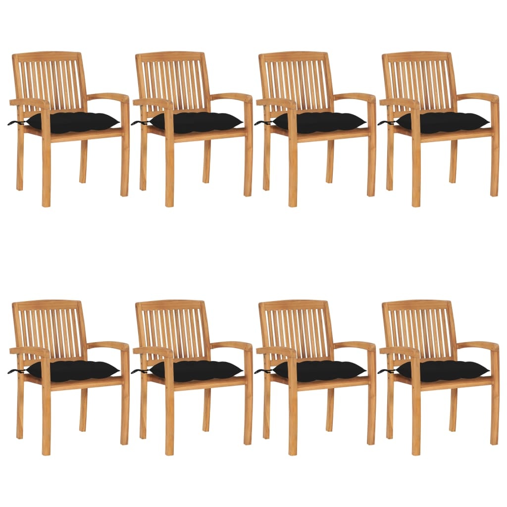 VidaXL Tuinstoelen stapelbaar 8 st met kussens massief teakhout