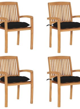 VidaXL Tuinstoelen stapelbaar 4 st met kussens massief teakhout