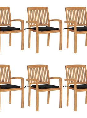 VidaXL Tuinstoelen stapelbaar 6 st met kussens massief teakhout