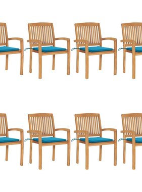 VidaXL Tuinstoelen stapelbaar 8 st met kussens massief teakhout