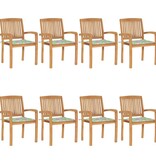 VidaXL Tuinstoelen stapelbaar 8 st met kussens massief teakhout