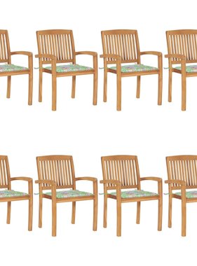 VidaXL Tuinstoelen stapelbaar 8 st met kussens massief teakhout