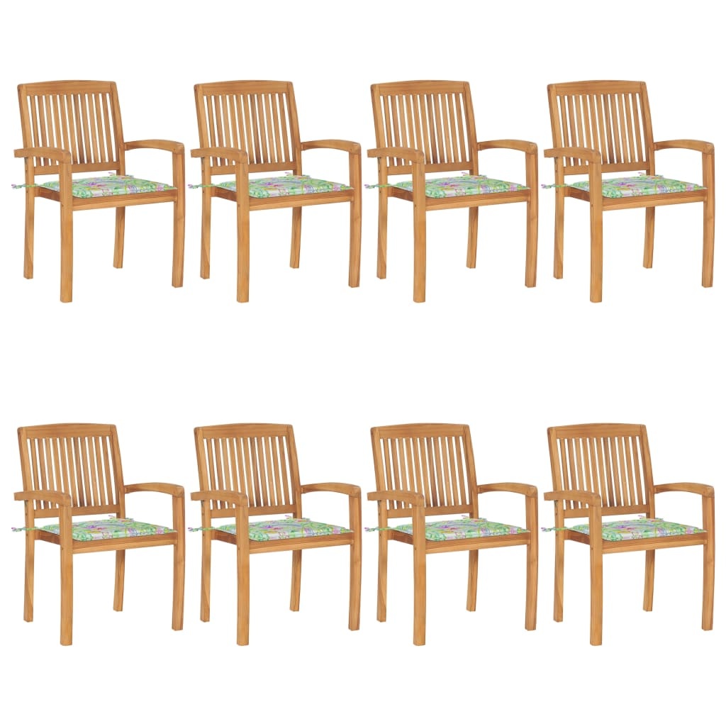 VidaXL Tuinstoelen stapelbaar 8 st met kussens massief teakhout