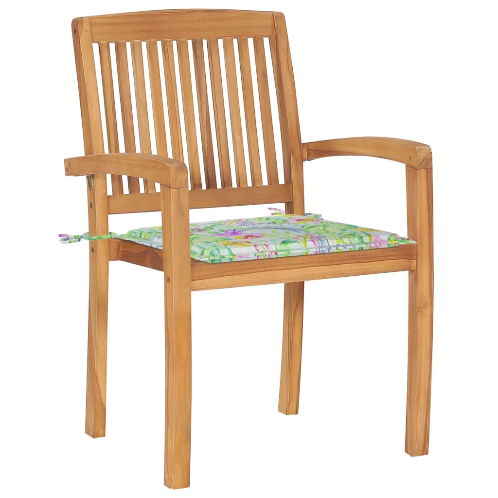 VidaXL Tuinstoelen stapelbaar 8 st met kussens massief teakhout