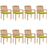 VidaXL Tuinstoelen stapelbaar 8 st met kussens massief teakhout