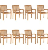 VidaXL Tuinstoelen stapelbaar 8 st met kussens massief teakhout