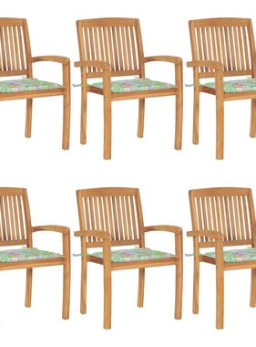 VidaXL Tuinstoelen stapelbaar 6 st met kussens massief teakhout