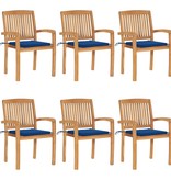 VidaXL Tuinstoelen stapelbaar 6 st met kussens massief teakhout