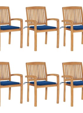 VidaXL Tuinstoelen stapelbaar 6 st met kussens massief teakhout