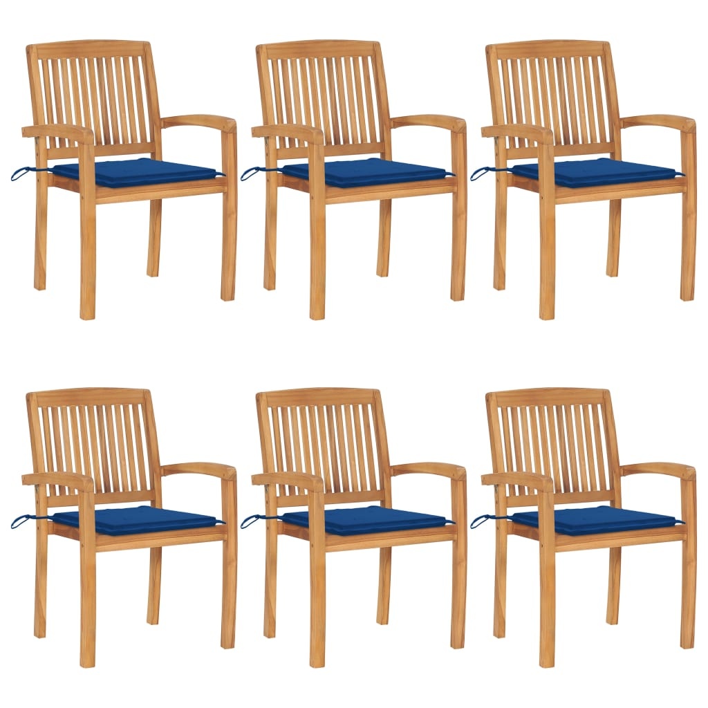 VidaXL Tuinstoelen stapelbaar 6 st met kussens massief teakhout