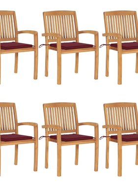 VidaXL Tuinstoelen stapelbaar 6 st met kussens massief teakhout