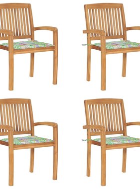 VidaXL Tuinstoelen stapelbaar 4 st met kussens massief teakhout