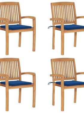 VidaXL Tuinstoelen stapelbaar 4 st met kussens massief teakhout