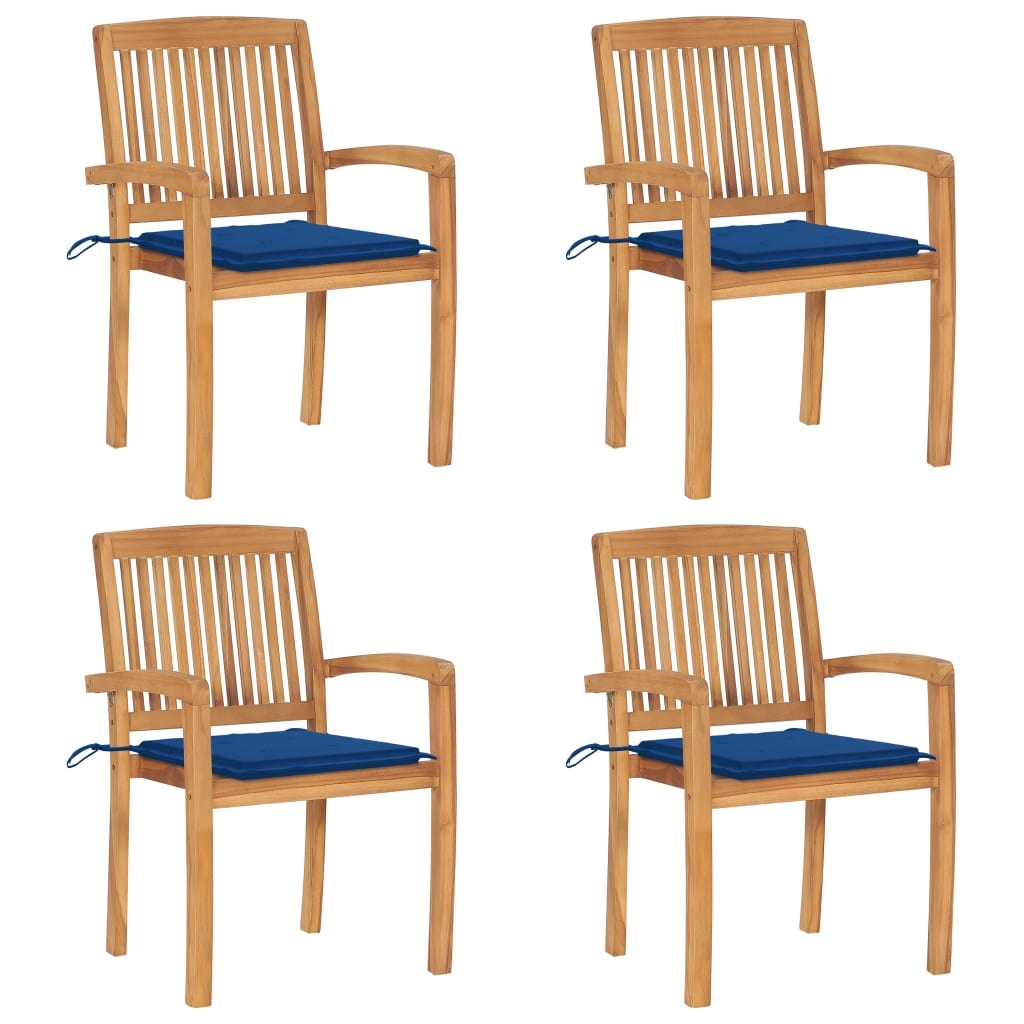 VidaXL Tuinstoelen stapelbaar 4 st met kussens massief teakhout
