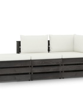 VidaXL 3-delige Loungeset met kussens grijs geïmpregneerd hout