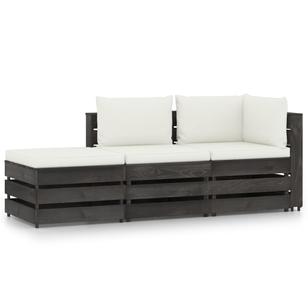 VidaXL 3-delige Loungeset met kussens grijs geïmpregneerd hout