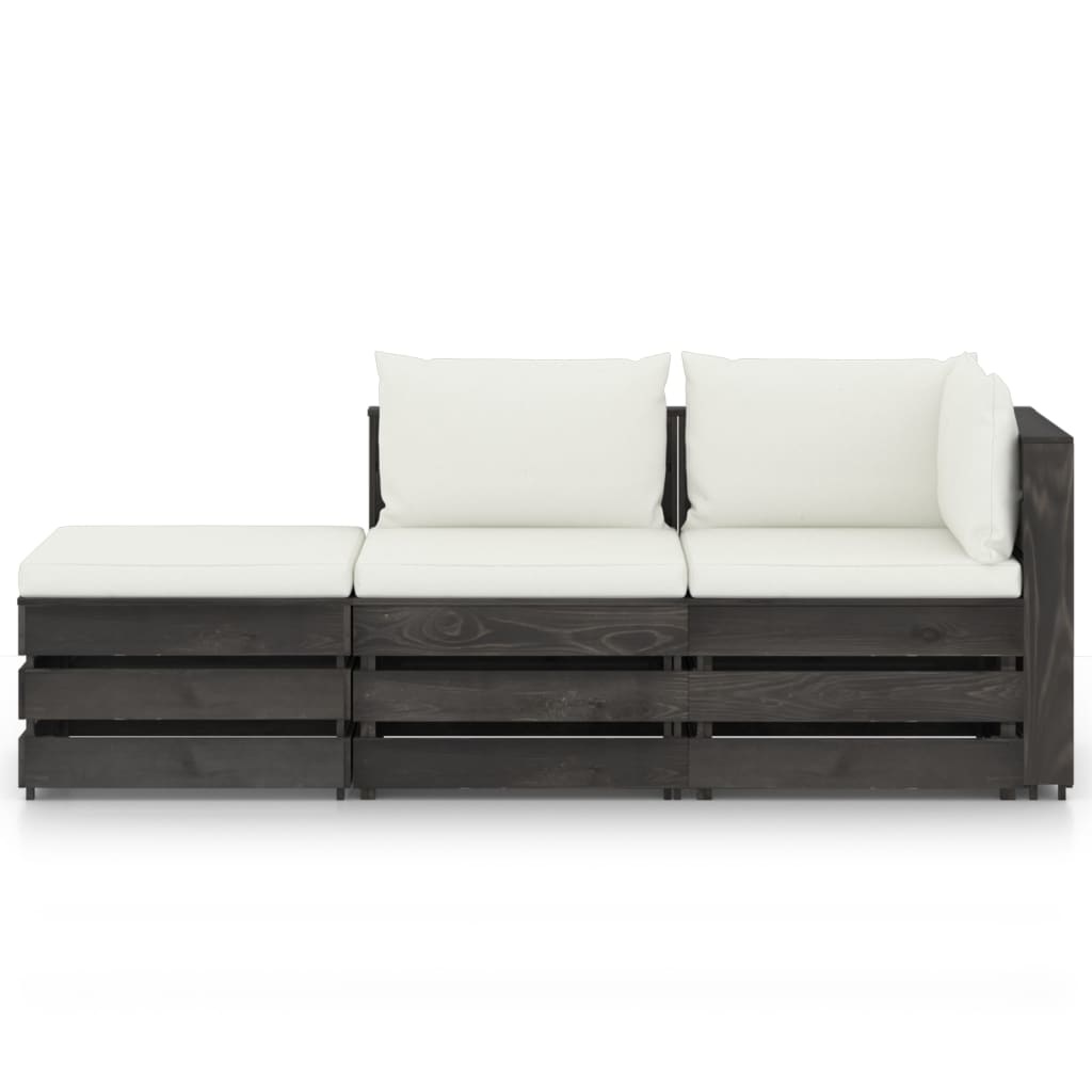 VidaXL 3-delige Loungeset met kussens grijs geïmpregneerd hout