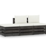 VidaXL 3-delige Loungeset met kussens grijs geïmpregneerd hout