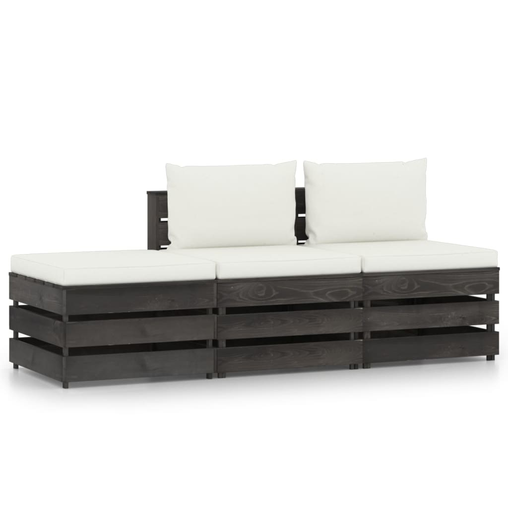 VidaXL 3-delige Loungeset met kussens grijs geïmpregneerd hout