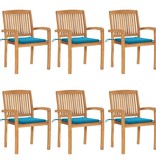 VidaXL Tuinstoelen stapelbaar 6 st met kussens massief teakhout
