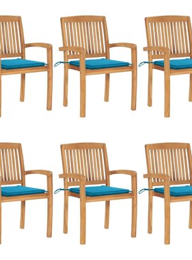 VidaXL Tuinstoelen stapelbaar 6 st met kussens massief teakhout