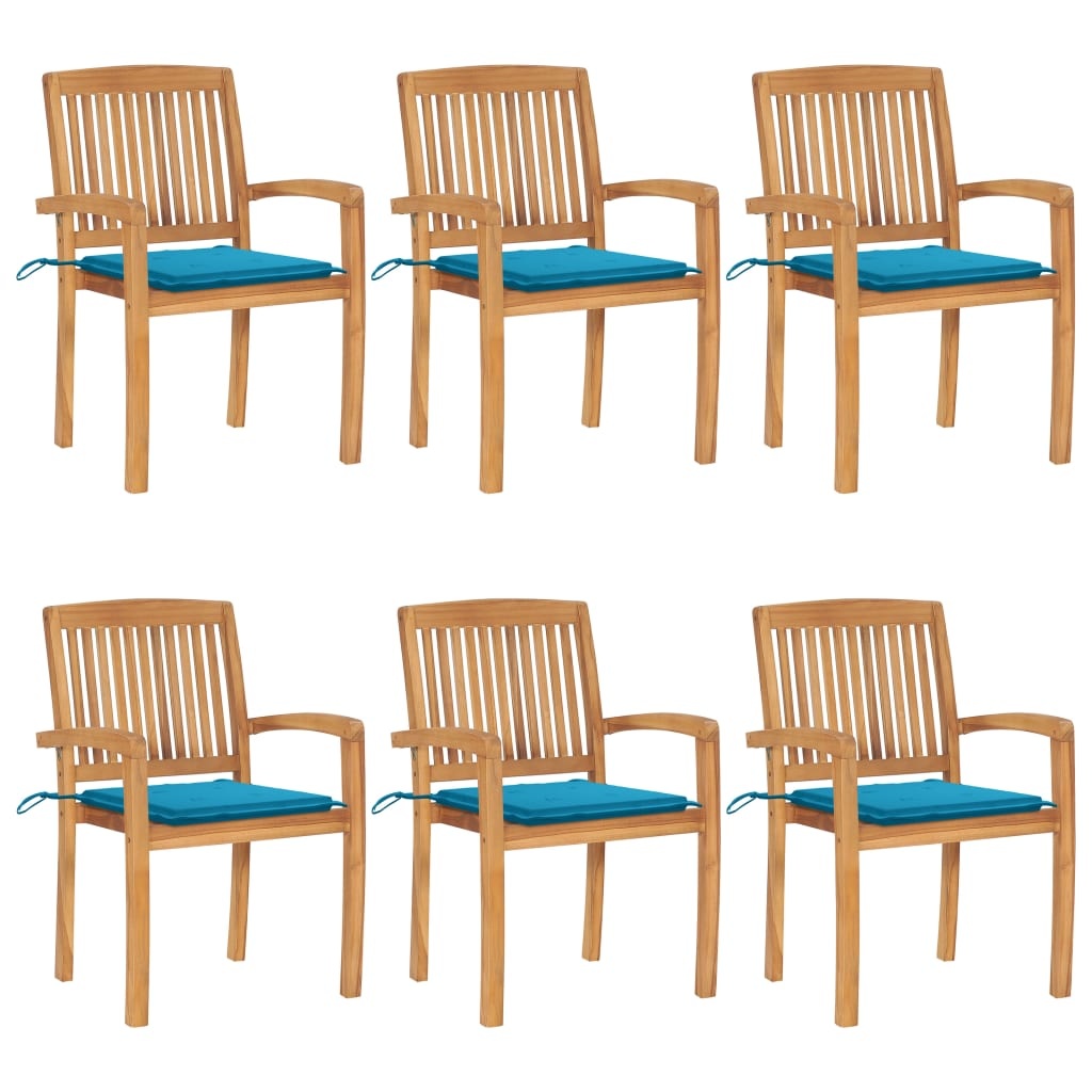 VidaXL Tuinstoelen stapelbaar 6 st met kussens massief teakhout