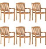 VidaXL Tuinstoelen stapelbaar 6 st met kussens massief teakhout
