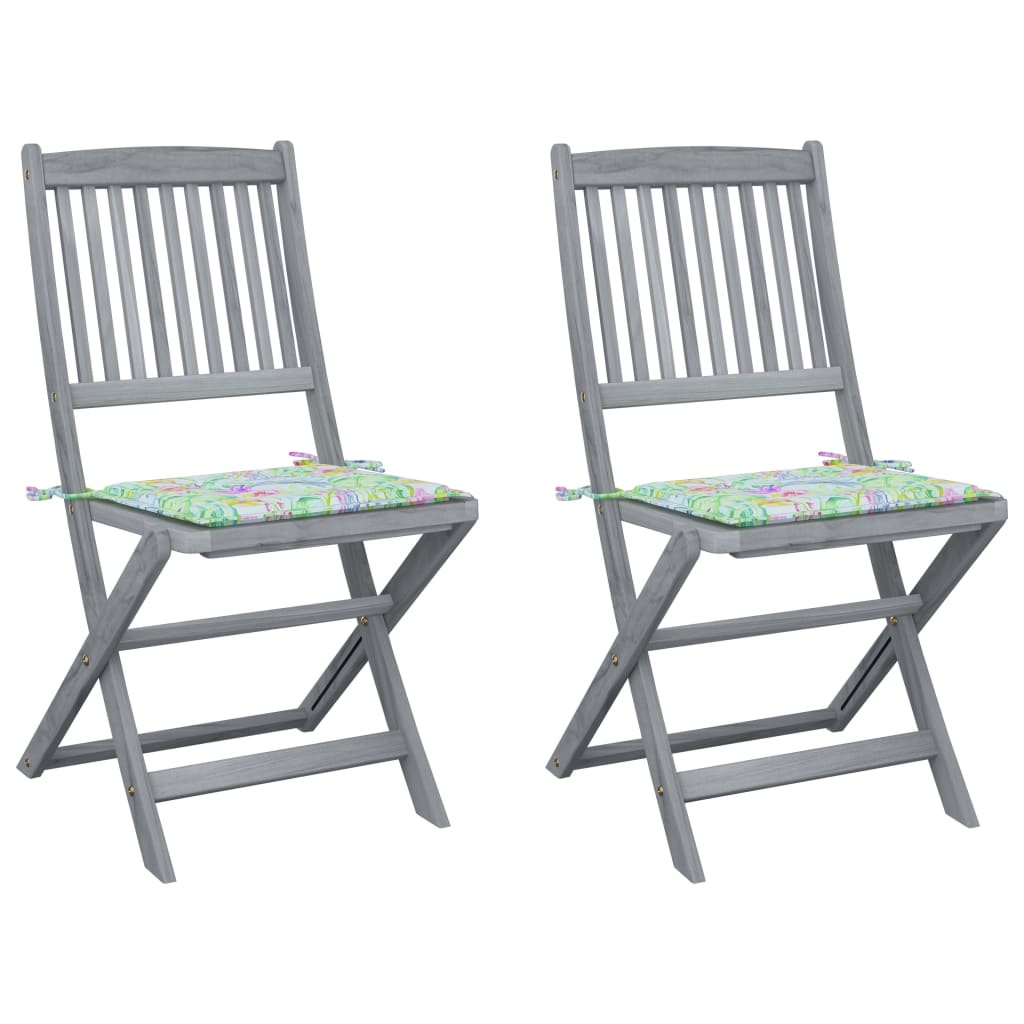 VidaXL Tuinstoelen 2 st inklapbaar met kussens massief acaciahout