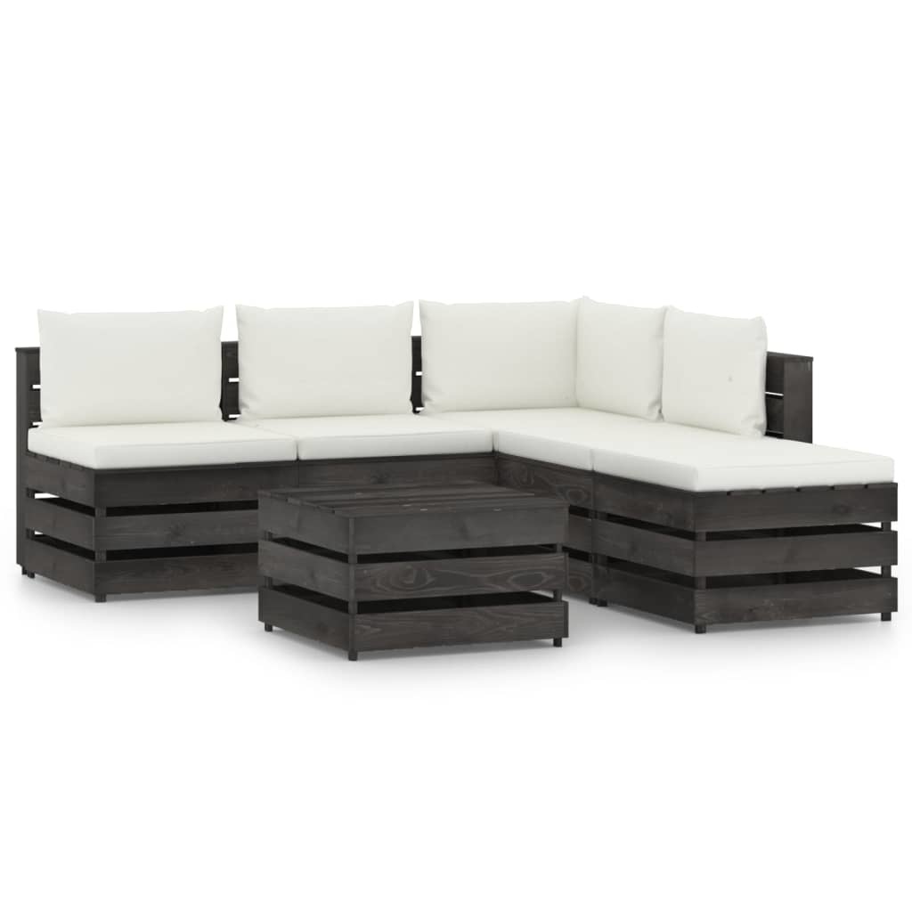 VidaXL 6-delige Loungeset met kussens grijs geïmpregneerd hout