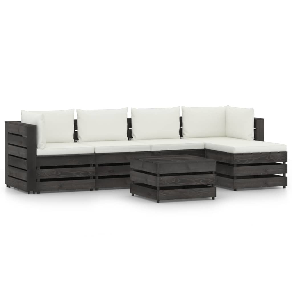 VidaXL 6-delige Loungeset met kussens grijs geïmpregneerd hout